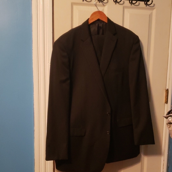 Ralph Lauren Dark Pinstripe Suit Wool Macy's 50L, 40w 30L Pants - Picture 1 of 9